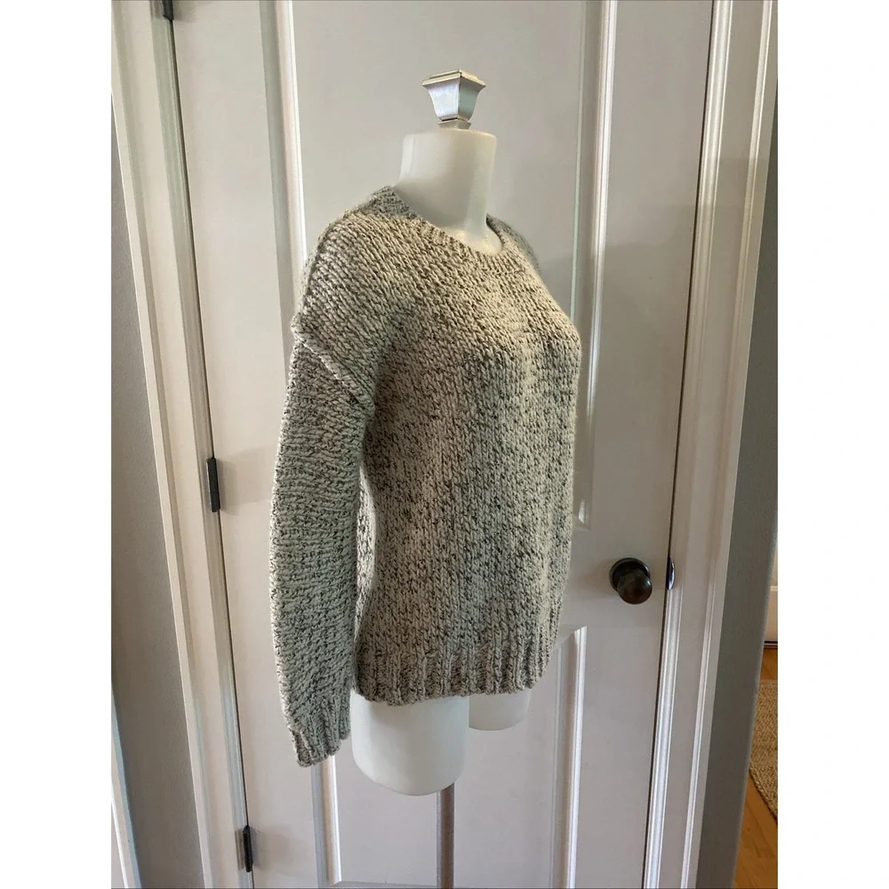 J. Crew Chunky Knit Ivory Gray Crew Neck Sweater Size S Cotton Wool Alpaca Women